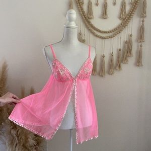 Y2K Victoria’s Secret babydoll pink eyelet nightie lingerie sleepwear lace sheer